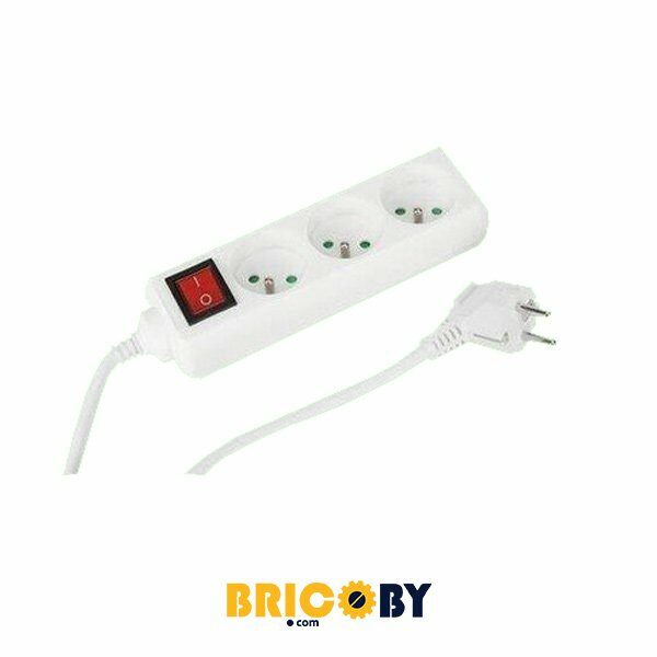Bricoby.com - BLOC MULTIPRISE 3 PRISES 2P+T AVEC INTERRUPTEUR 1.40M STIEL