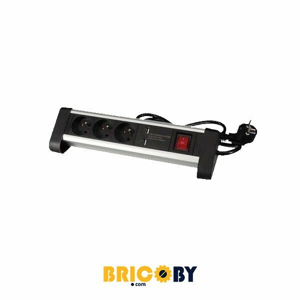 Bricoby.com - BLOC MULTIPRISE 3 PRISES AVEC INTERRUPTEUR + 2 PORTS USB PEREL
