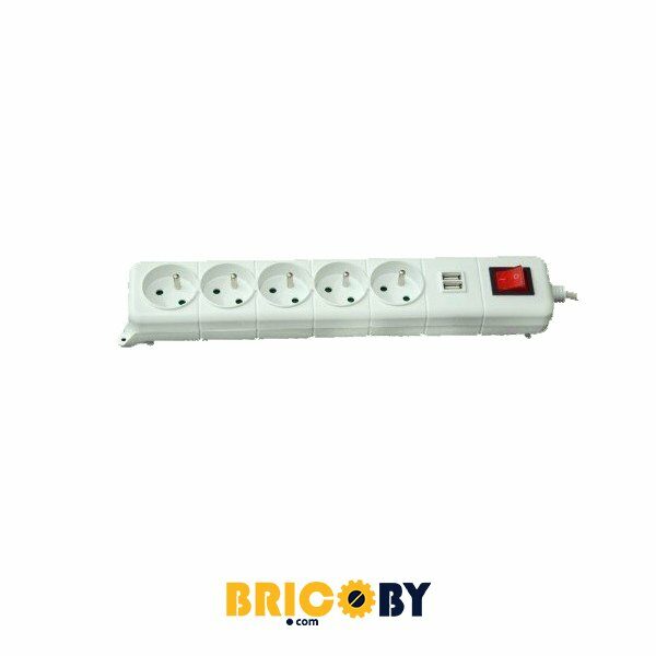 Bricoby.com - BLOC MULTIPRISE 5 PRISES 2P+T AVEC INTERRUPTEUR ET 2 CHARGEURS USB 1,40M SIMEF