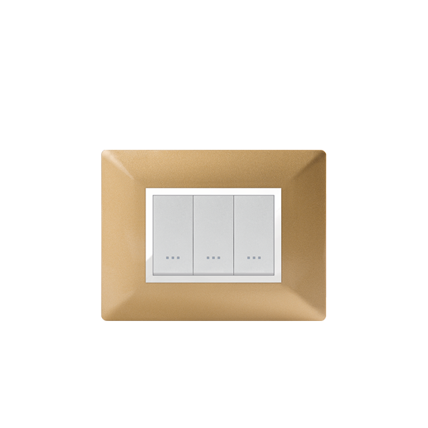 Bricoby.com - PLAQUE RECTANGULAIRE 3MODULES DORÉ ALPHA - BRICOBY Meilleur Prix Tunisie